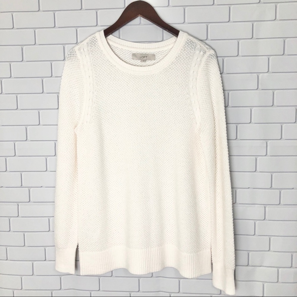 LOFT | Cable Knit Trim Stitchy Sweater Large - Picture 2 of 5